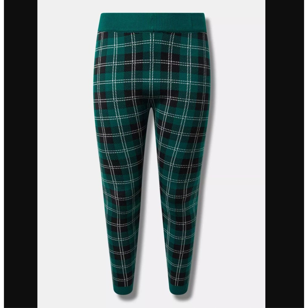 Torrid Green Plaid Sweater Knit Leggings 2X 18 20 High Rise Stretch Pull On NWT - Picture 7 of 11